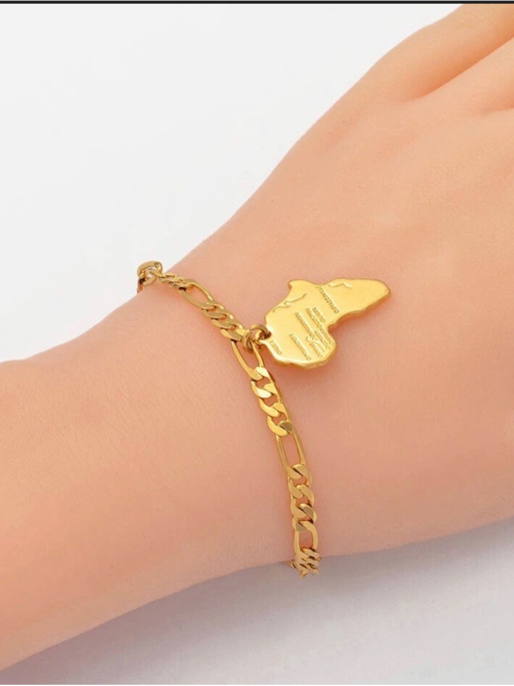 Gold Africa Map Figaro Chain Bracelet - Women's Fashion Jewelry